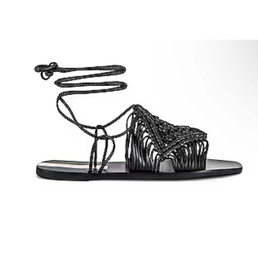Kaanas Women Size 6M‎ Cassandra Huarache-Style Ankle-Wrap Sandals Leather Black